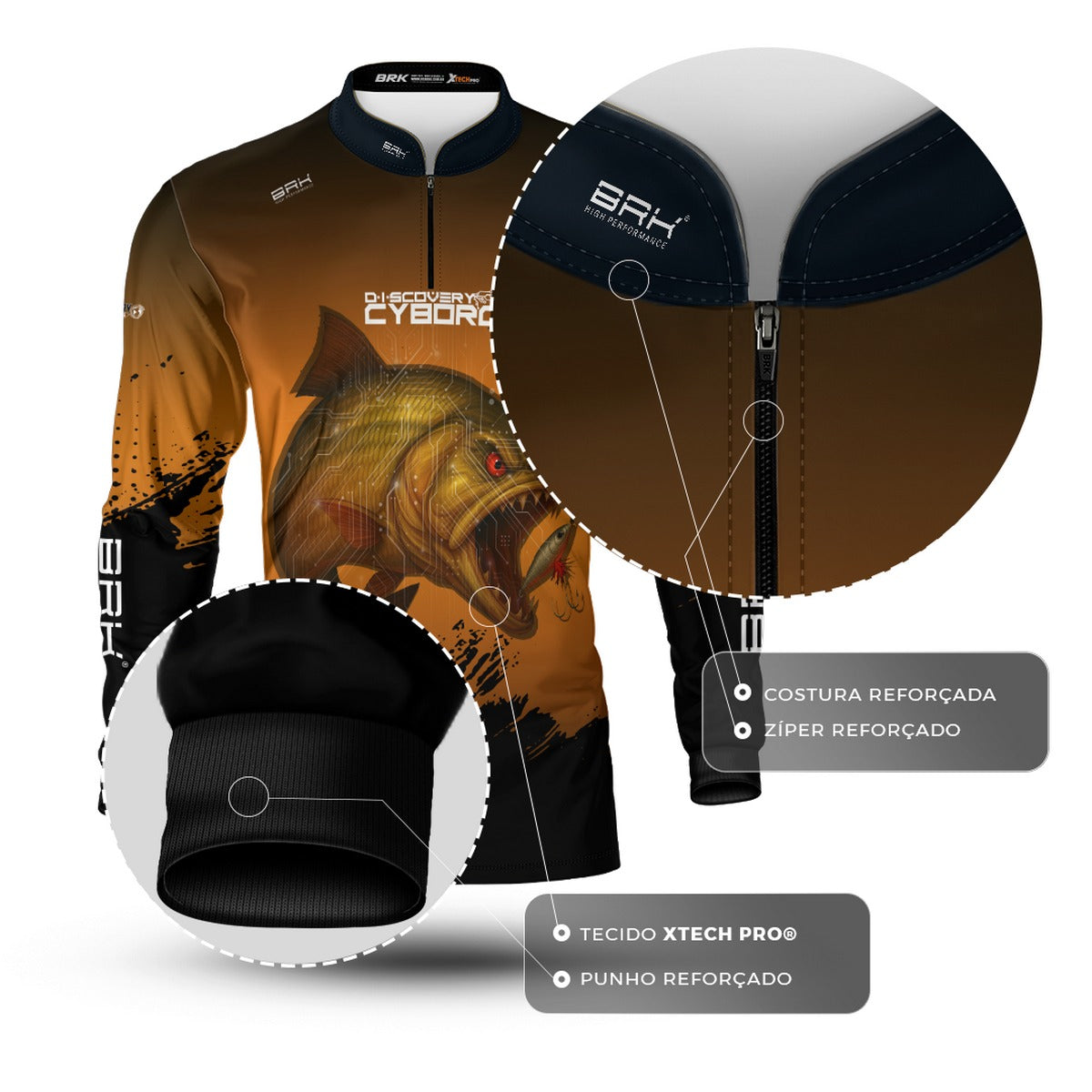 Camisa de Pesca Brk Cyborg Dourado Laranja com Proteção UV50+ - Brk Fishing