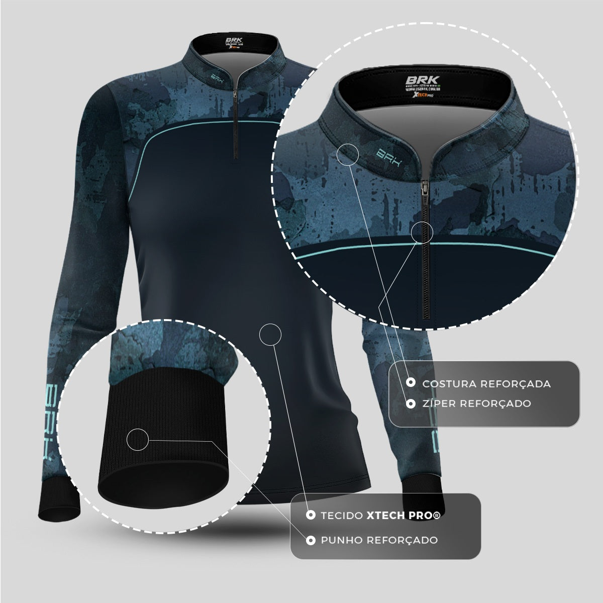 Camisa Agro Feminina Brk Camo Mapa Mundi com Proteção UV50+ - Brk Fishing