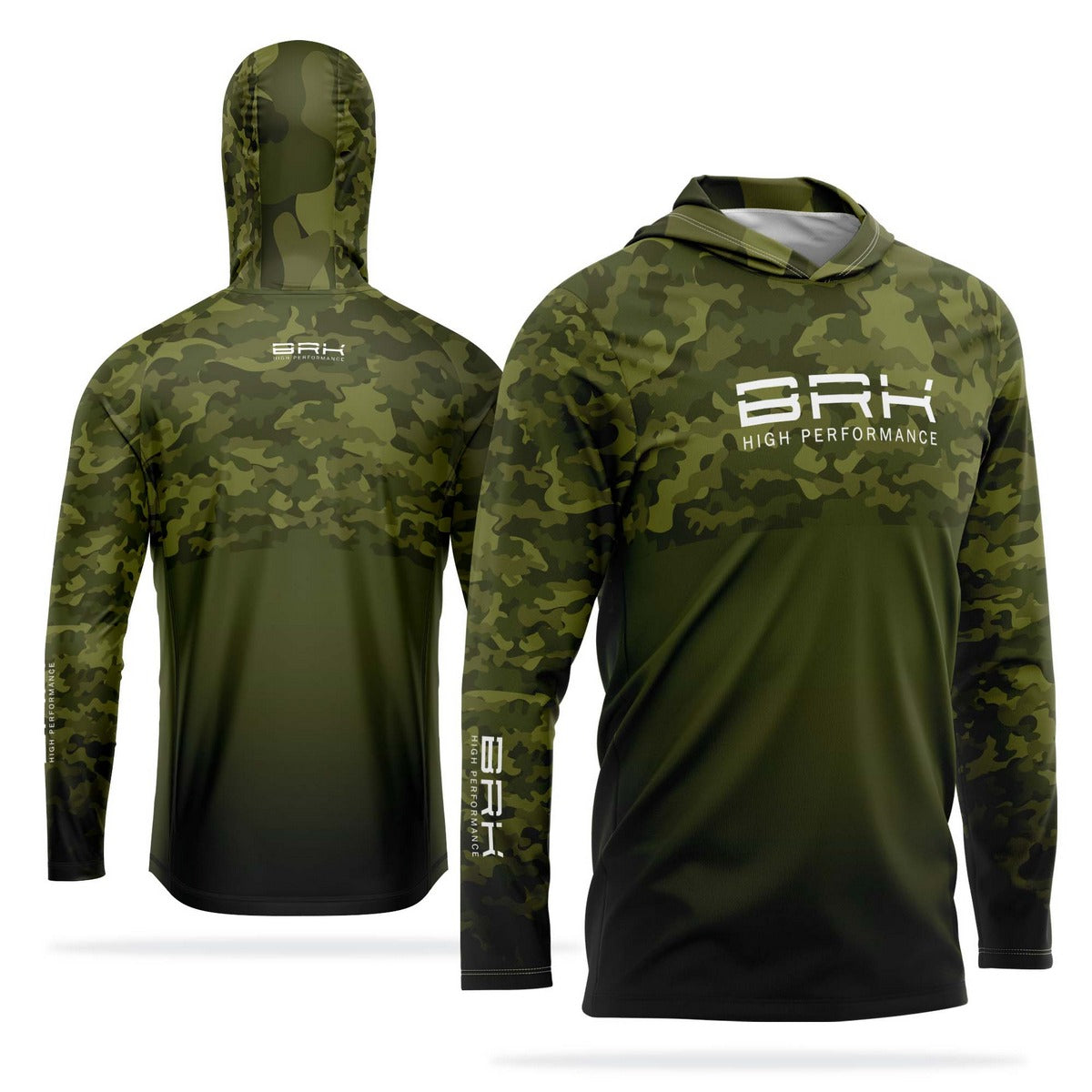 Camisa de Pesca com Capuz Brk Camuflada Verde 2 com Proteção Solar UV50+ - Brk Fishing