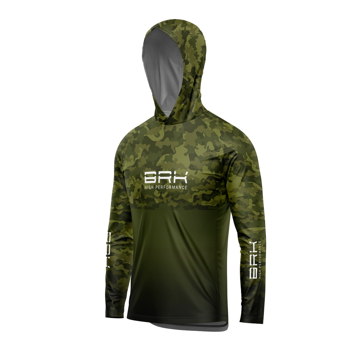 Camisa de Pesca com Capuz Brk Camuflada Verde 2 com Proteção Solar UV50+ - Brk Fishing