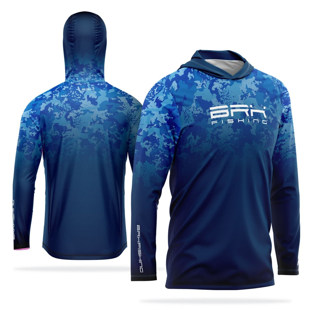 Camisa de Pesca com Capuz Brk Azul Camuflado com Proteção Solar UV50+ - Brk Fishing