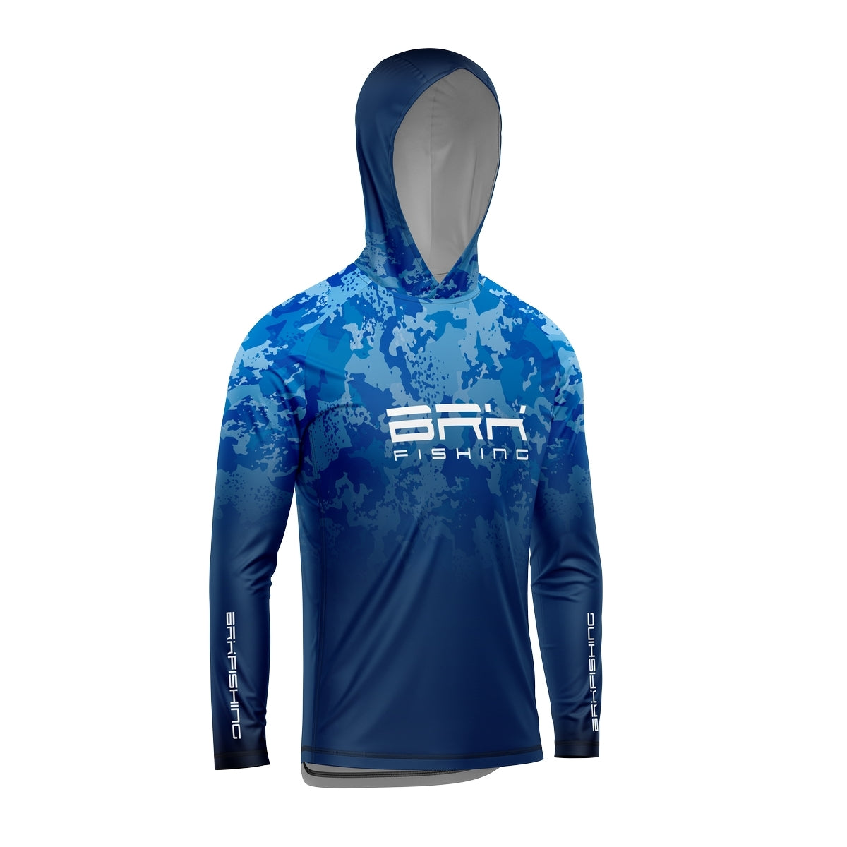 Camisa de Pesca com Capuz Brk Azul Camuflado com Proteção Solar UV50+ - Brk Fishing