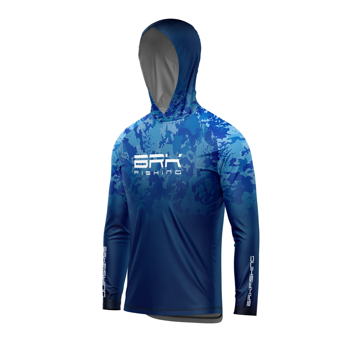 Camisa de Pesca com Capuz Brk Azul Camuflado com Proteção Solar UV50+ - Brk Fishing