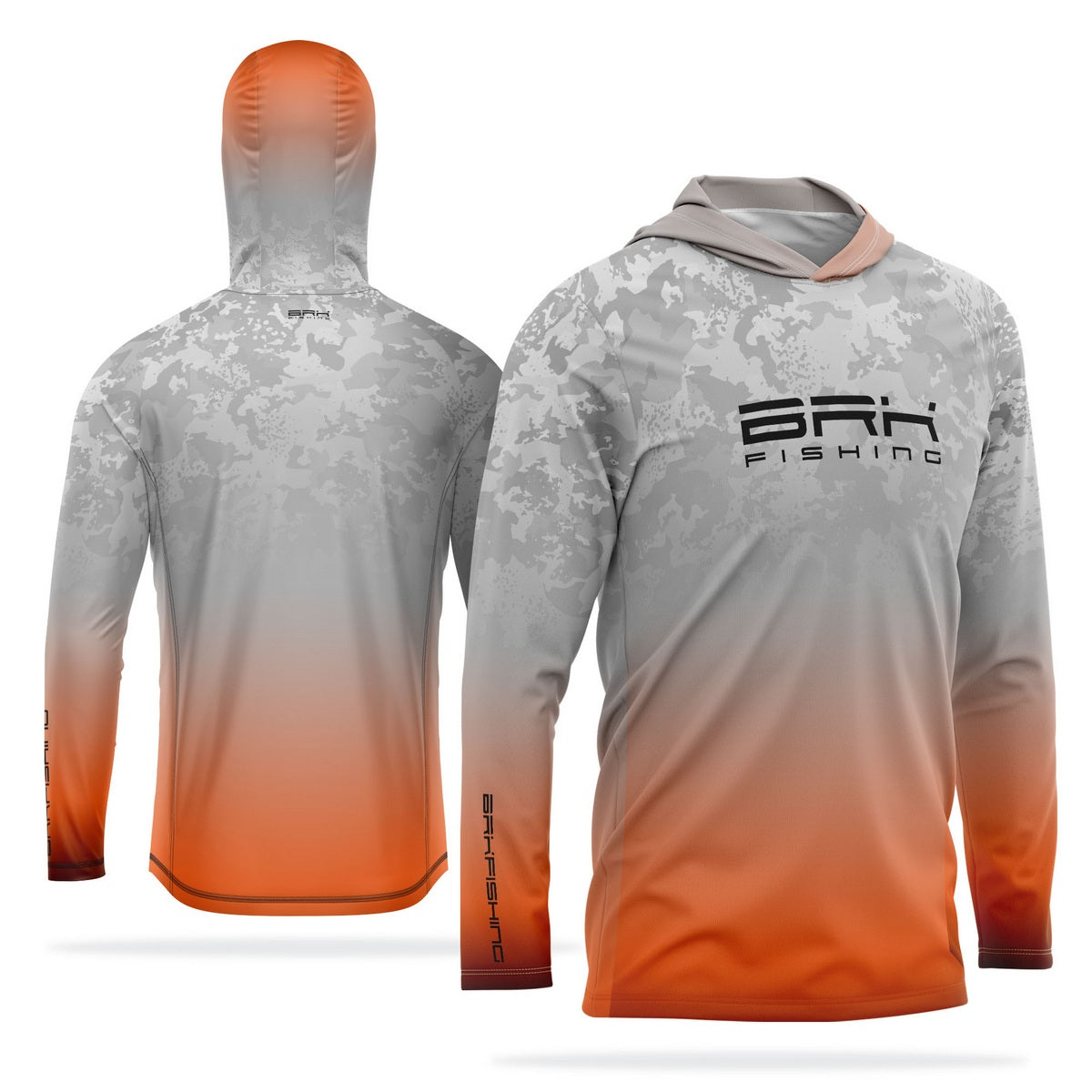 Camisa de Pesca com Capuz Brk Branco Camuflado e Laranja com Proteção Solar UV50+ - Brk Fishing