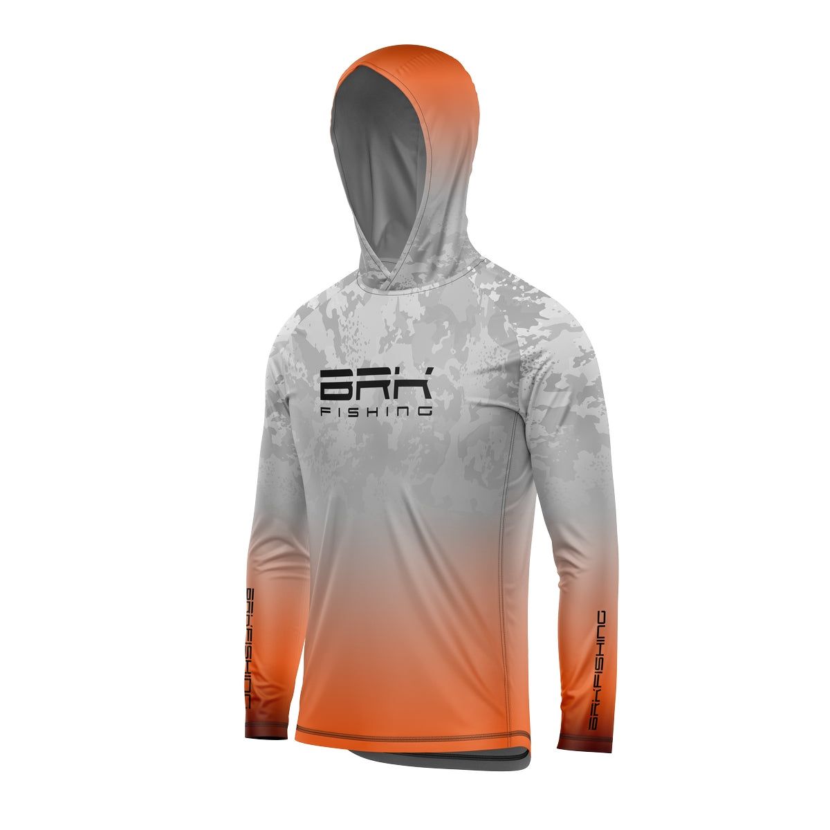 Camisa de Pesca com Capuz Brk Branco Camuflado e Laranja com Proteção Solar UV50+ - Brk Fishing