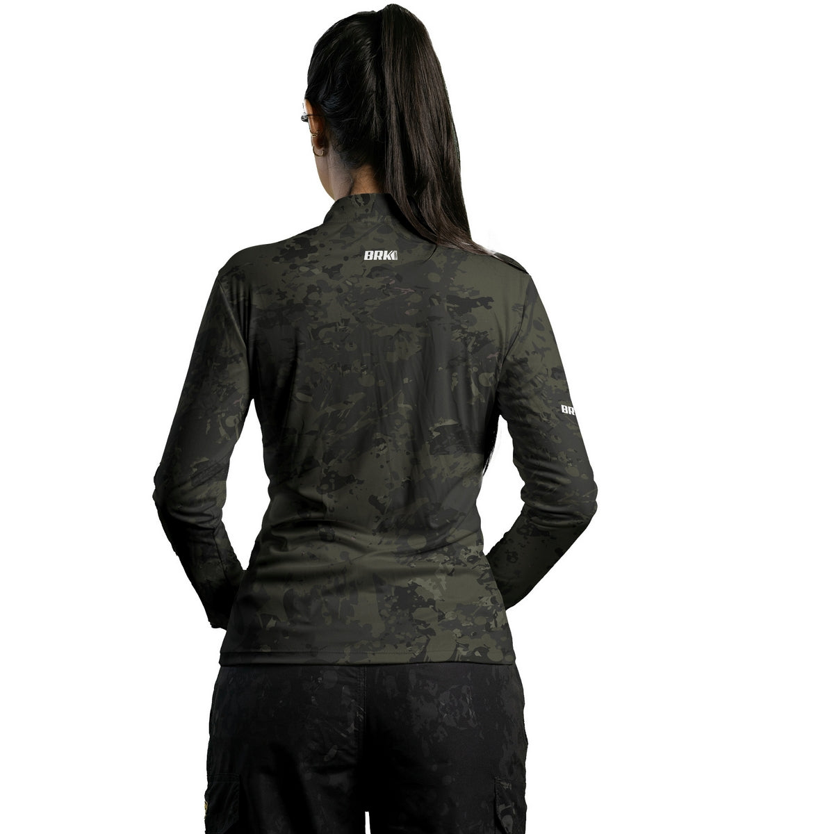 Camisa de Pesca Feminina Brk Camuflada Preta com UV50+ - Brk Fishing