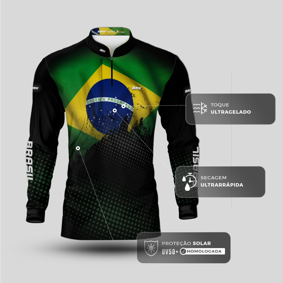 Camisa de Pesca Brk Brasil com Proteção Solar UV50+ - Brk Fishing
