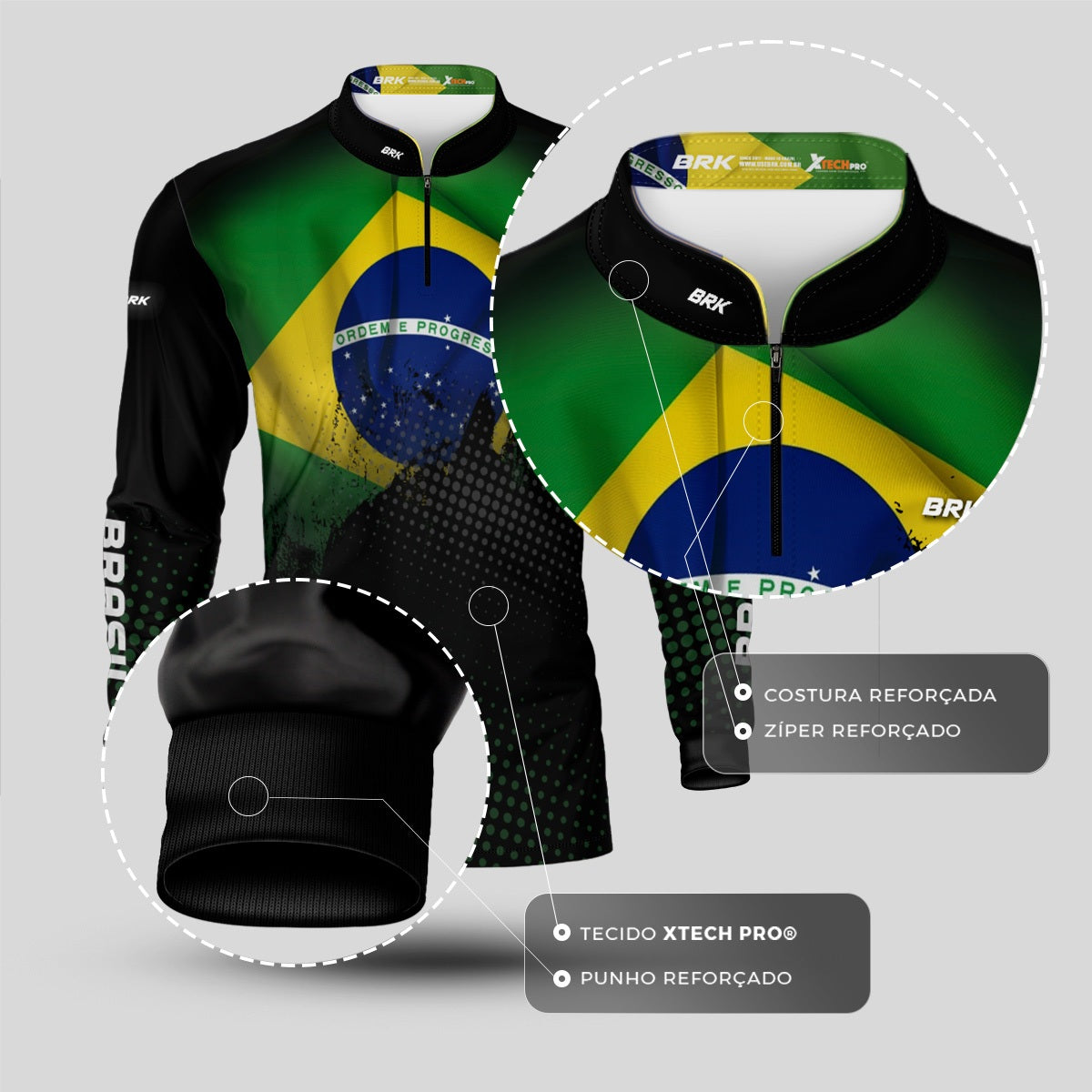 Camisa de Pesca Brk Brasil com Proteção Solar UV50+ - Brk Fishing