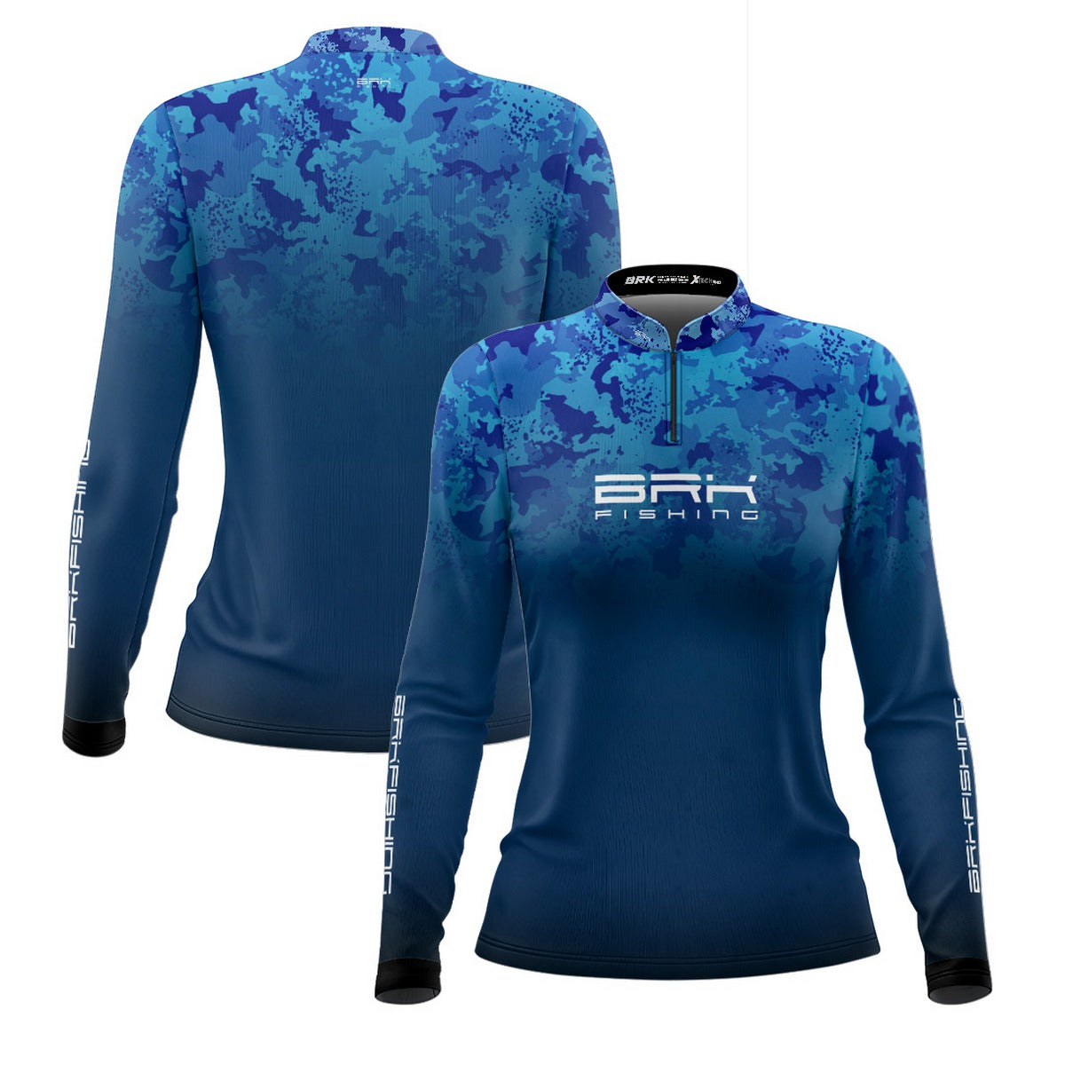 Camisa de Pesca Feminina Brk Azul Naval Camuflado com Proteção UV50+ - Brk Fishing