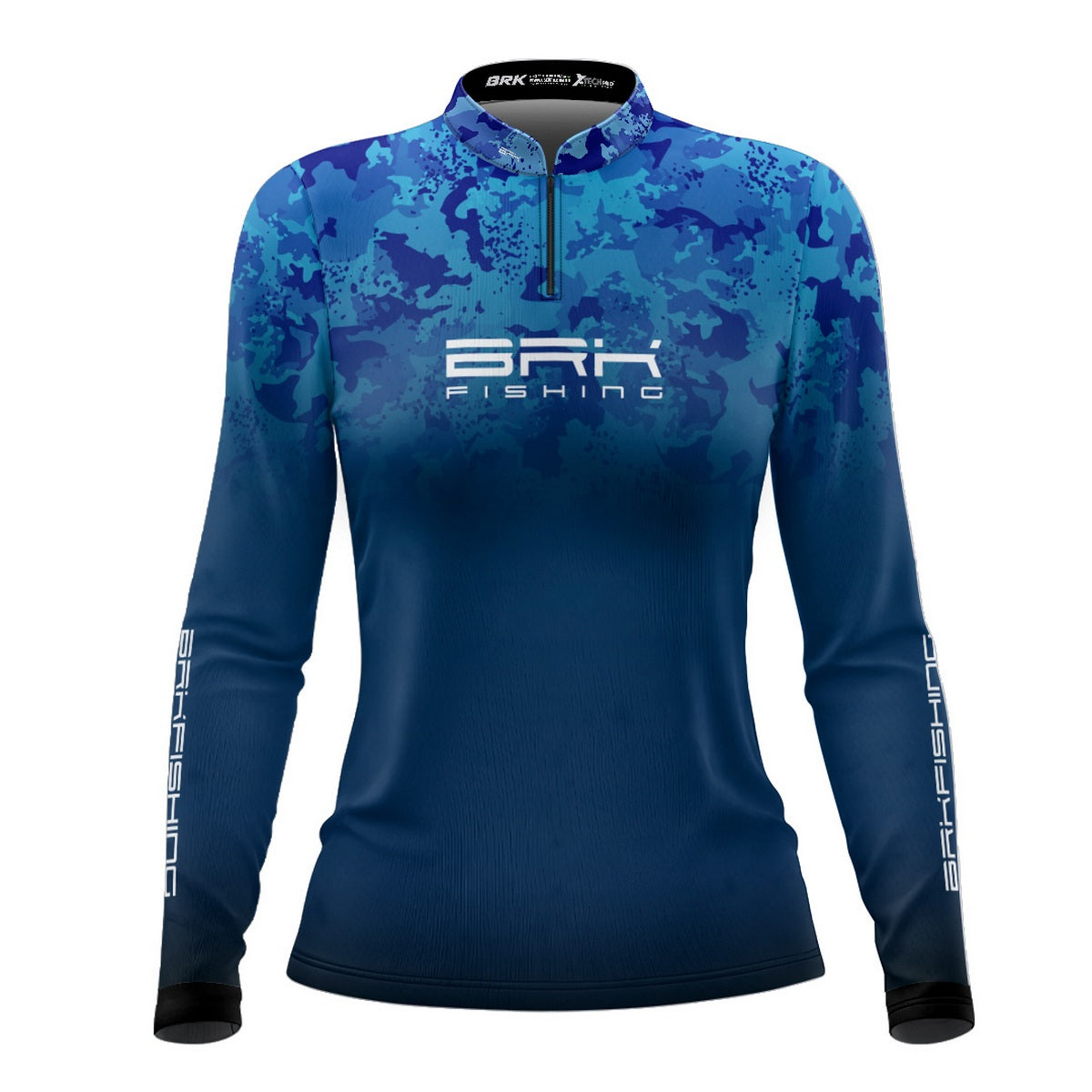 Camisa de Pesca Feminina Brk Azul Naval Camuflado com Proteção UV50+ - Brk Fishing