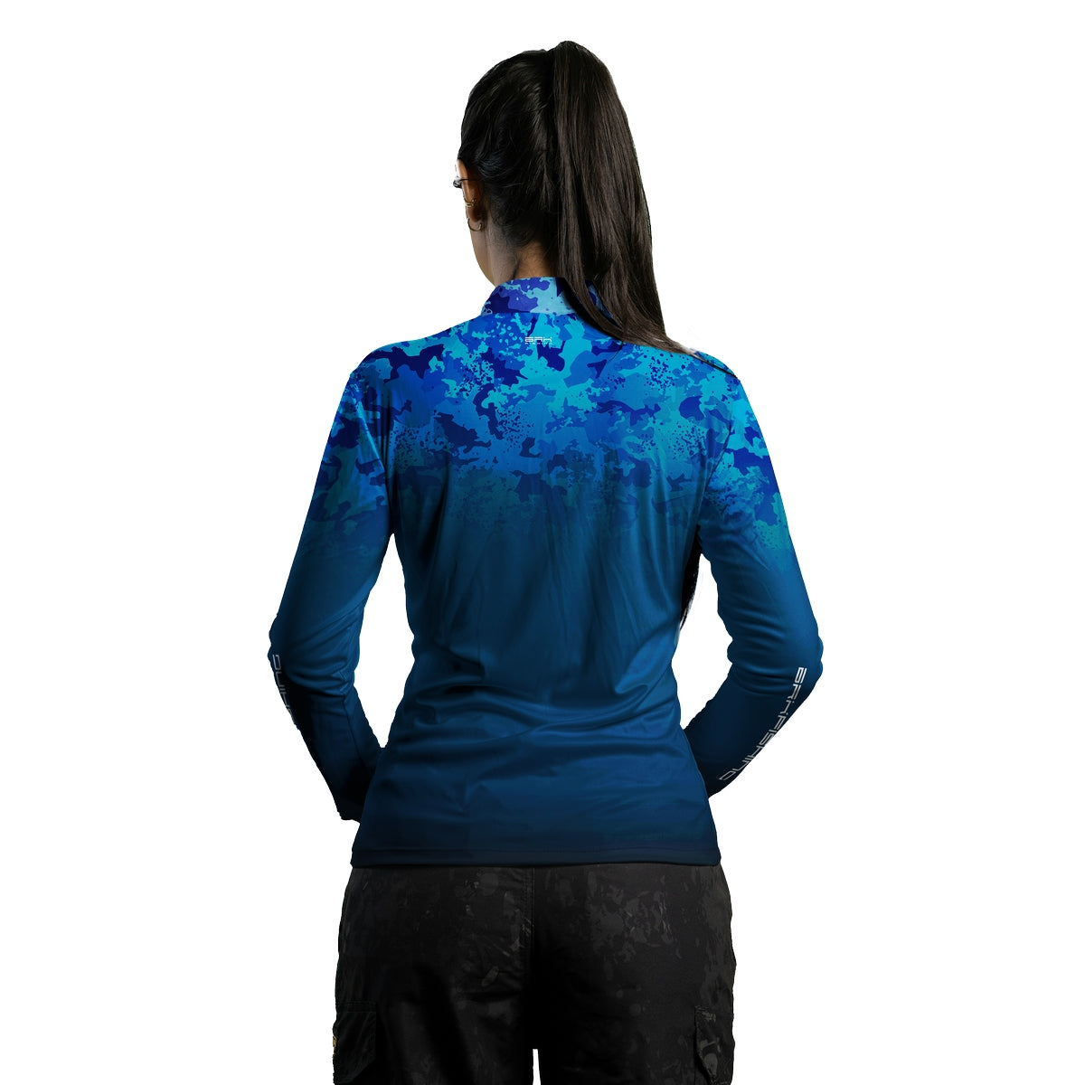 Camisa de Pesca Feminina Brk Azul Naval Camuflado com Proteção UV50+ - Brk Fishing