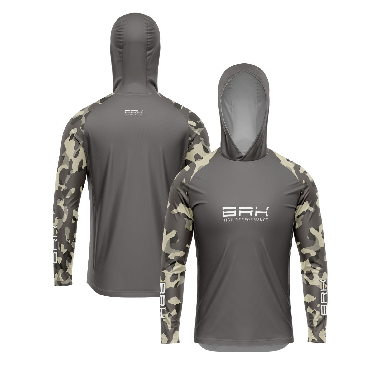 Camisa de Pesca com Capuz Brk Camuflada Cinza Verde com Proteção Solar UV50+ - Brk Fishing