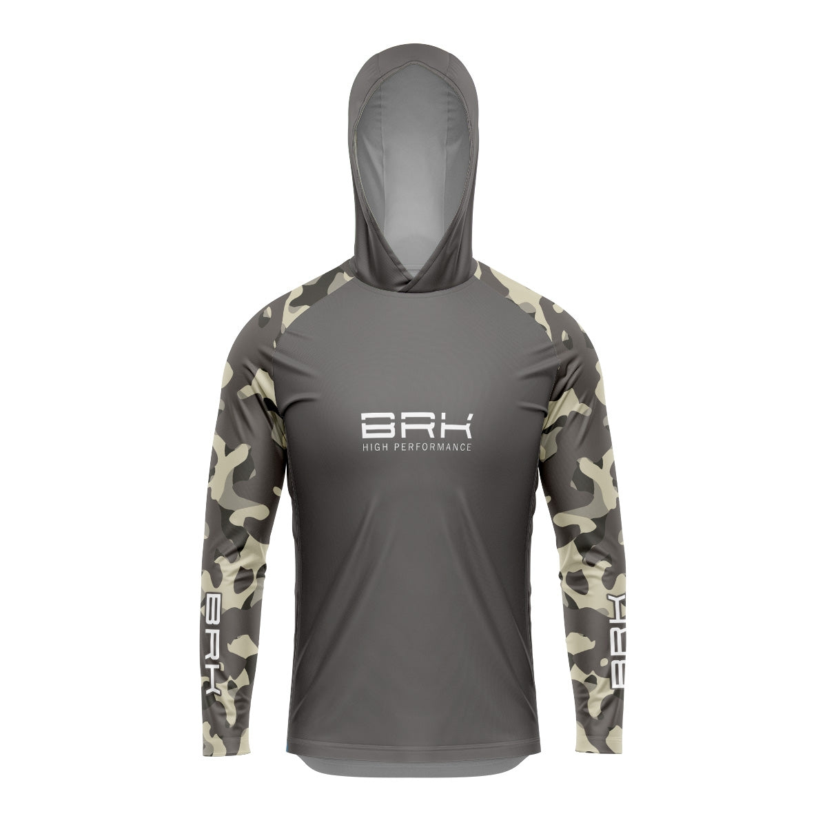 Camisa de Pesca com Capuz Brk Camuflada Cinza Verde com Proteção Solar UV50+ - Brk Fishing