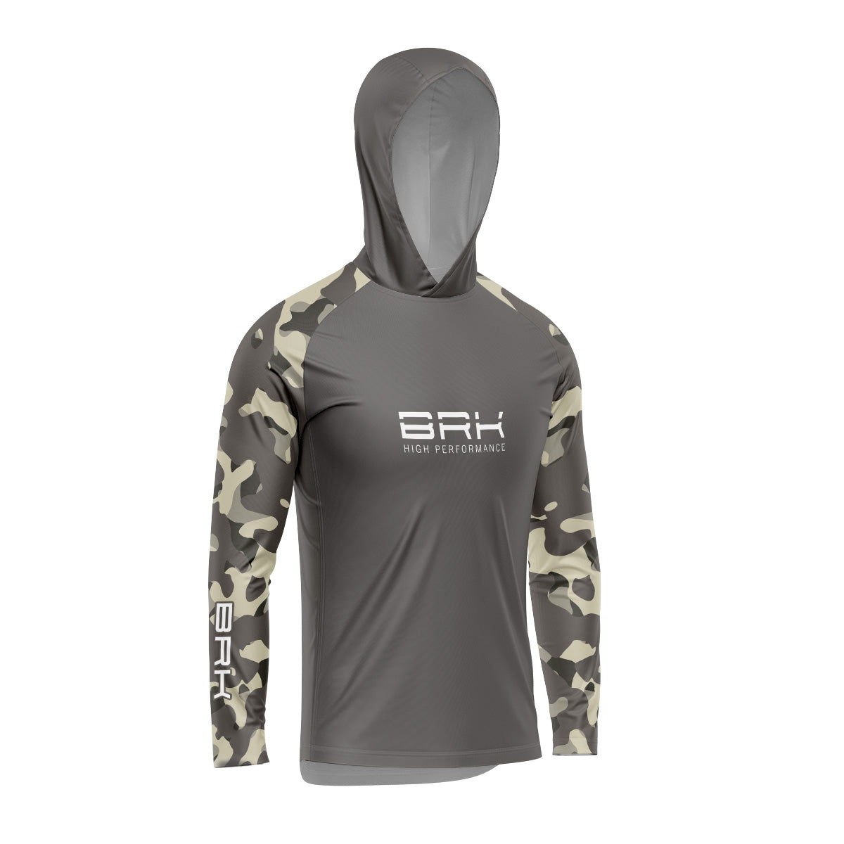 Camisa de Pesca com Capuz Brk Camuflada Cinza Verde com Proteção Solar UV50+ - Brk Fishing