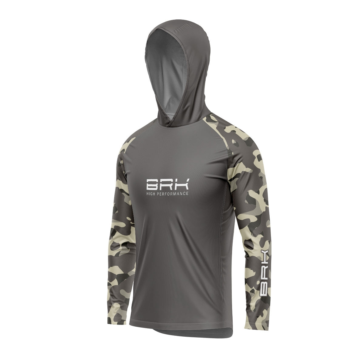 Camisa de Pesca com Capuz Brk Camuflada Cinza Verde com Proteção Solar UV50+ - Brk Fishing