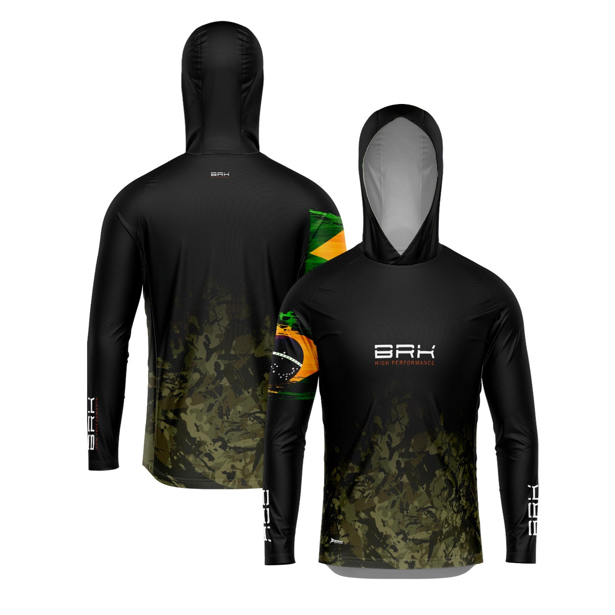 Camisa de Pesca com Capuz Brk Camuflado Preto Brasil com Proteção Solar UV50+ - Brk Fishing