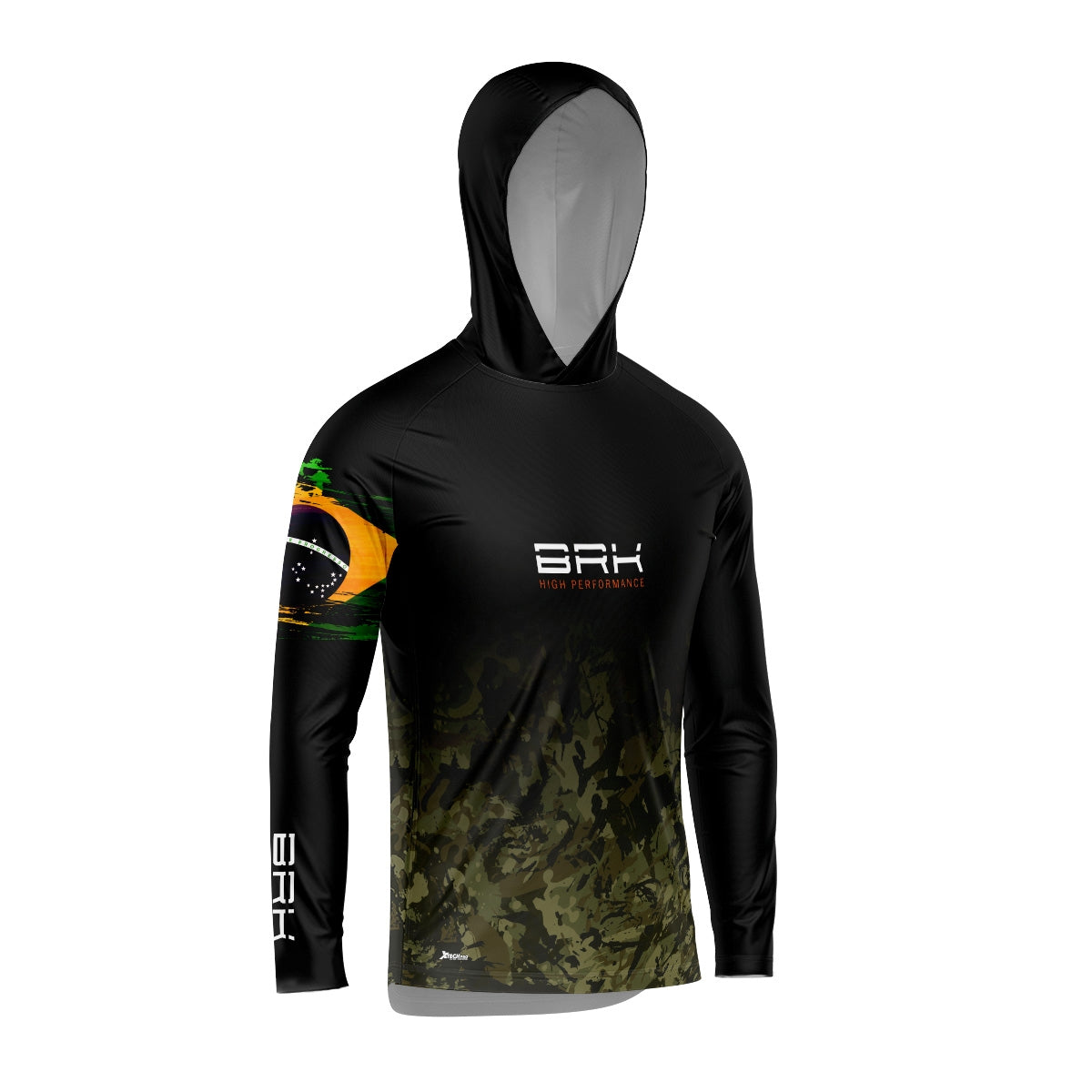 Camisa de Pesca com Capuz Brk Camuflado Preto Brasil com Proteção Solar UV50+ - Brk Fishing