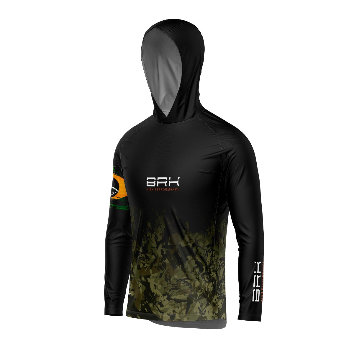 Camisa de Pesca com Capuz Brk Camuflado Preto Brasil com Proteção Solar UV50+ - Brk Fishing