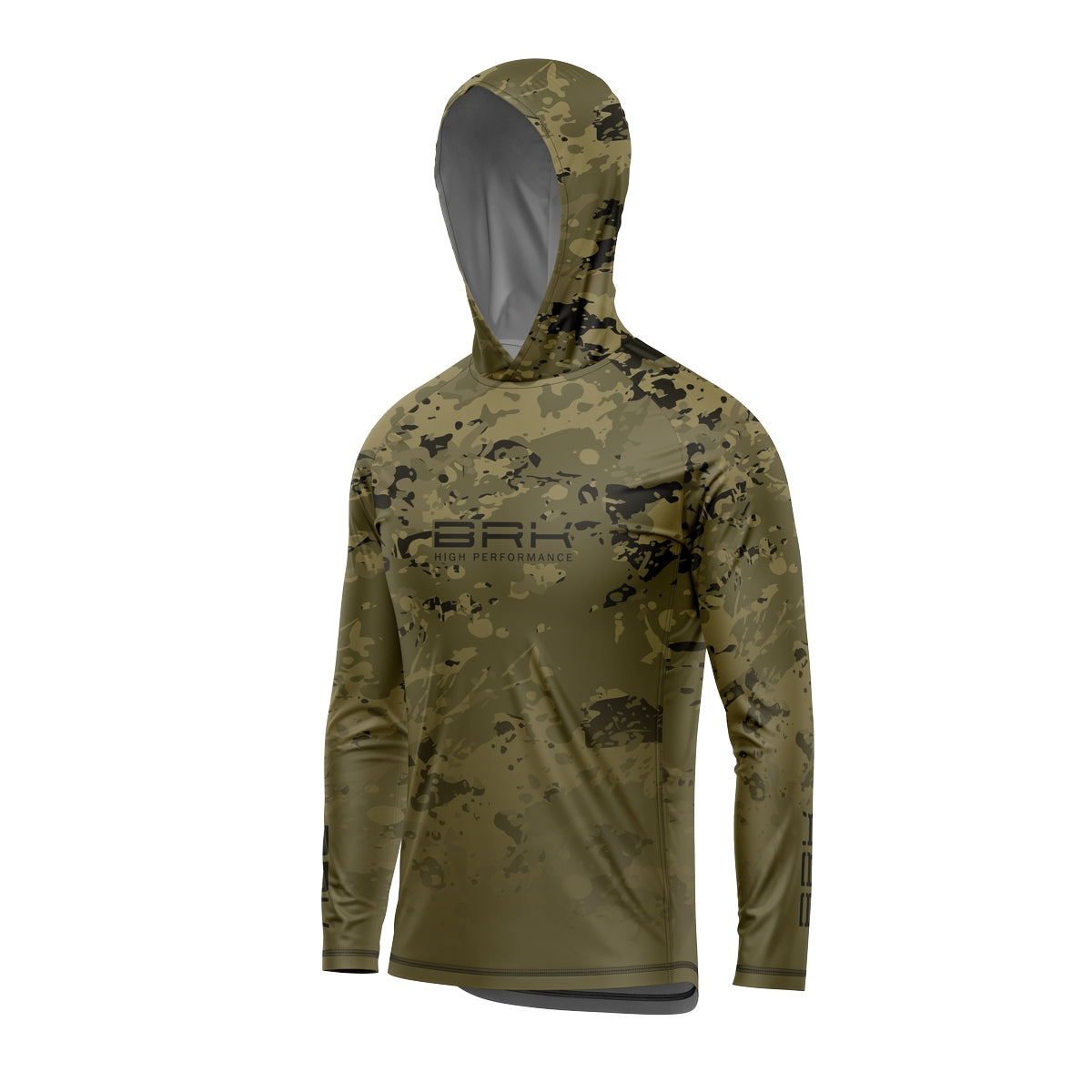 Camisa de Pesca com Capuz Brk Camuflado Verde com Proteção Solar UV50+ - Brk Fishing