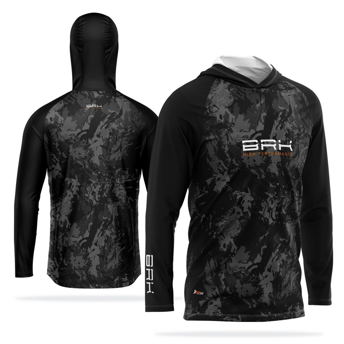 Camisa de Pesca com Capuz Brk Preta Camuflada com Proteção Solar UV50+ - Brk Fishing
