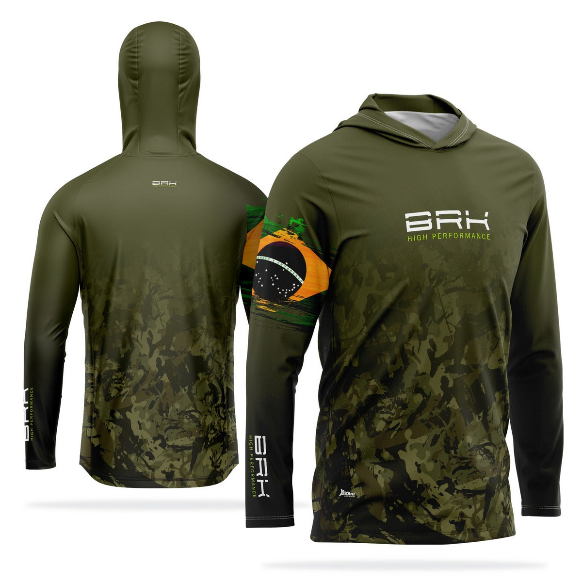 Camisa de Pesca com Capuz Brk Camuflado Verde Brasil com Proteção Solar UV50+ - Brk Fishing