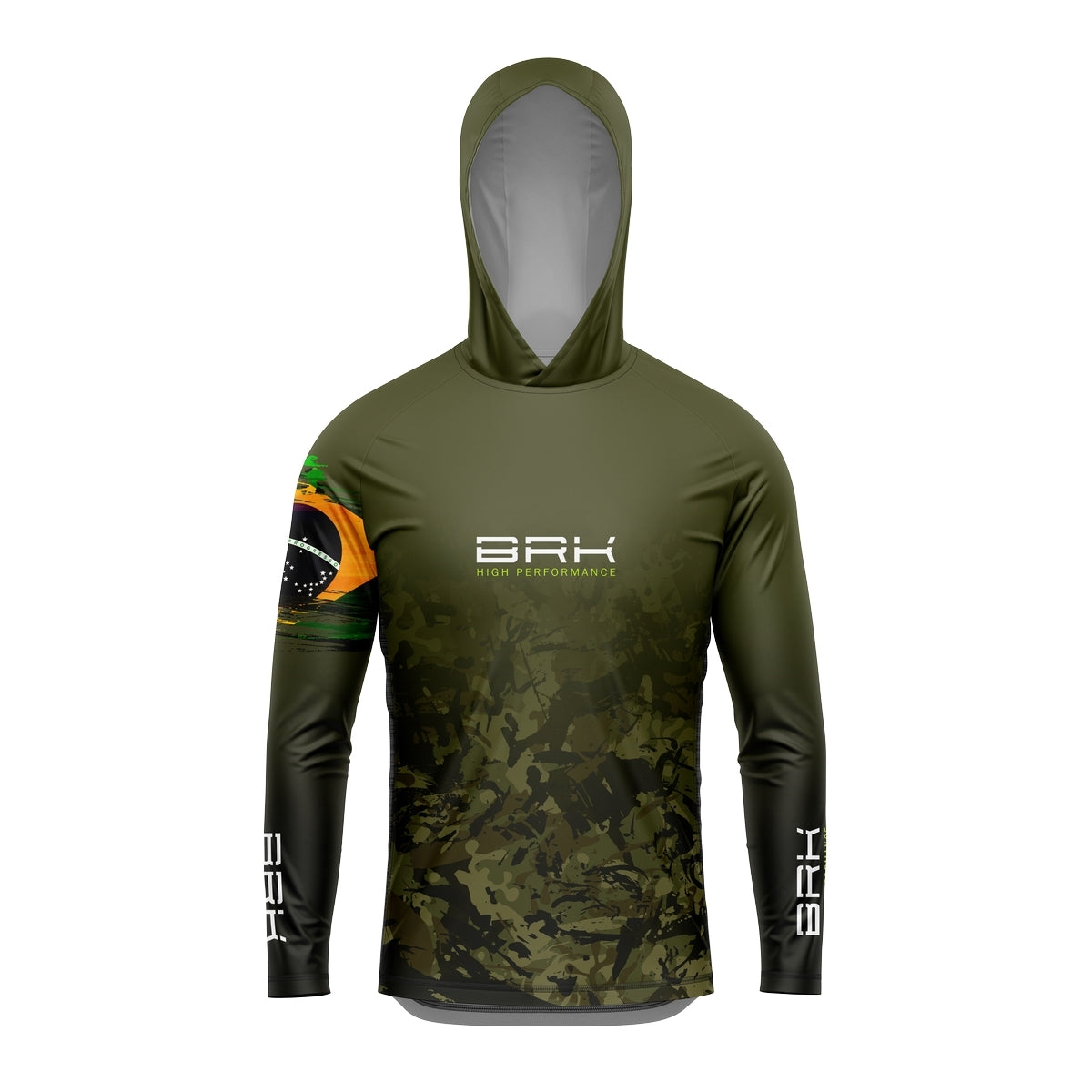 Camisa de Pesca com Capuz Brk Camuflado Verde Brasil com Proteção Solar UV50+ - Brk Fishing