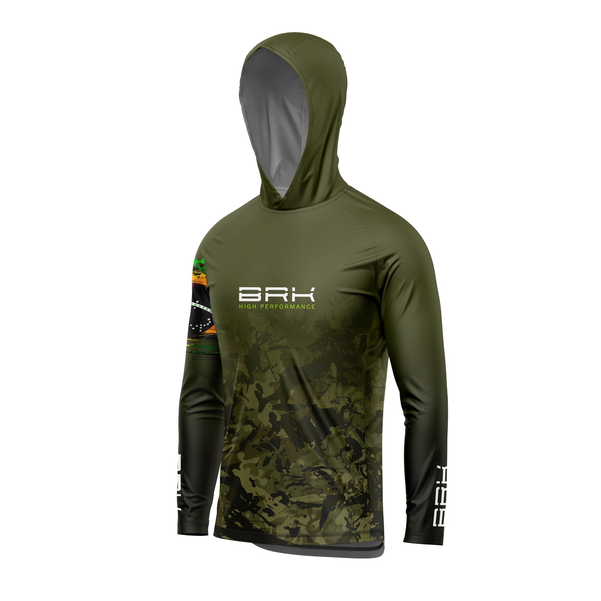 Camisa de Pesca com Capuz Brk Camuflado Verde Brasil com Proteção Solar UV50+ - Brk Fishing