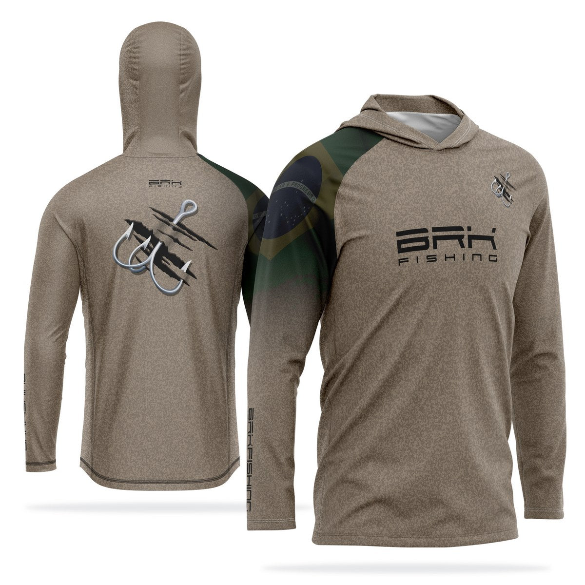 Camisa de Pesca com Capuz Brk Garateia Clean Bandeira Brasil com Proteção Solar UV50+ - Brk Fishing