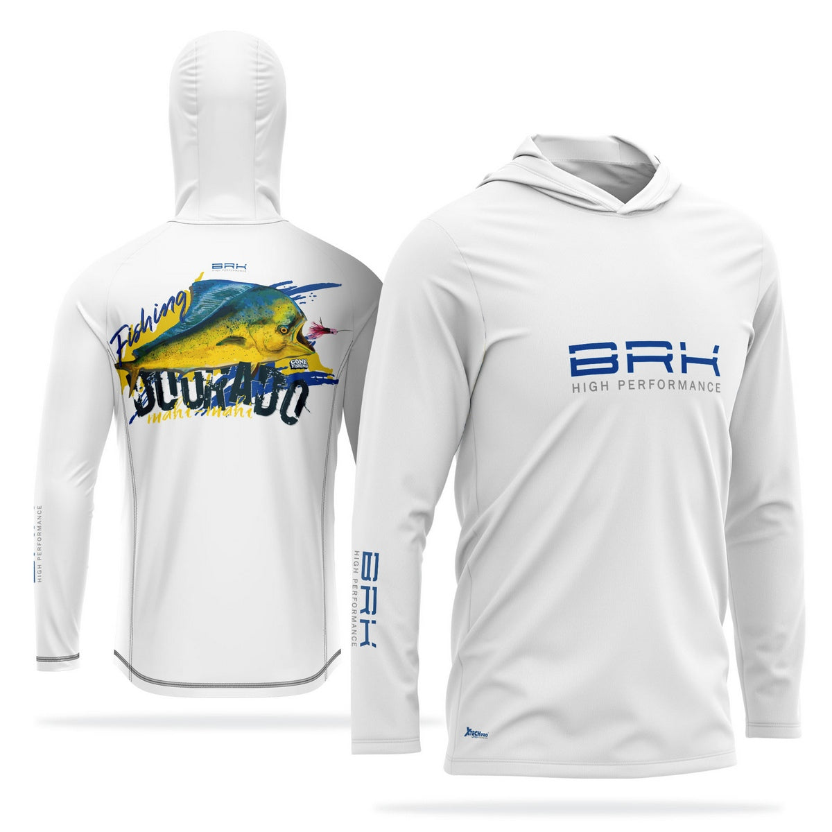 Camisa de Pesca com Capuz Brk Branca Dourado Mahi-Mahi com Proteção Solar UV50+ - Brk Fishing