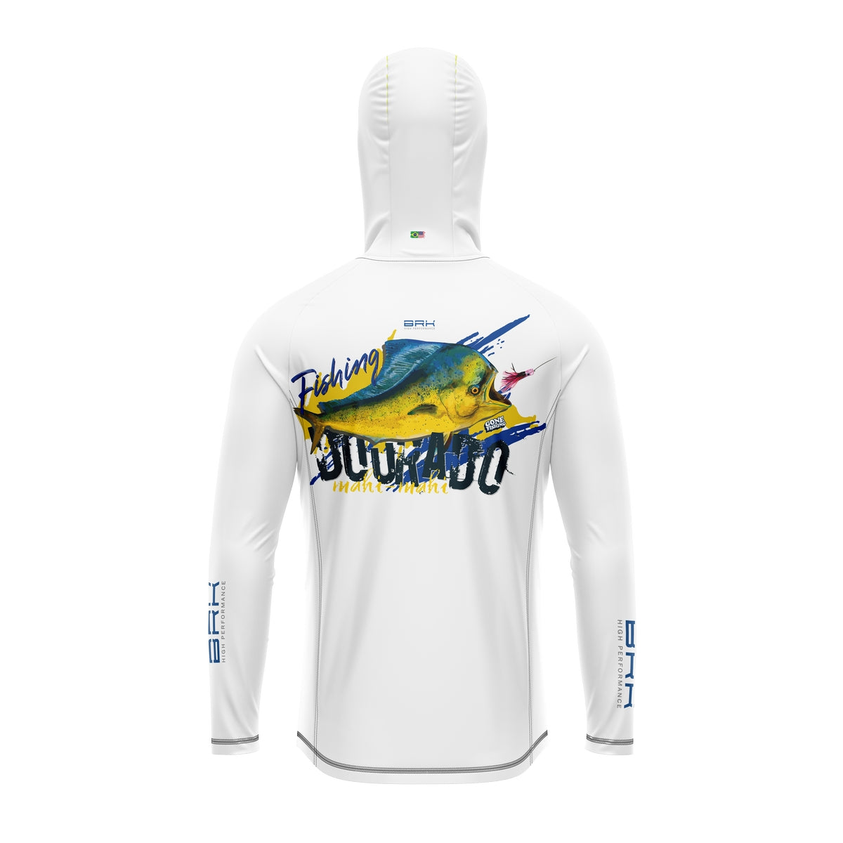 Camisa de Pesca com Capuz Brk Branca Dourado Mahi-Mahi com Proteção Solar UV50+ - Brk Fishing