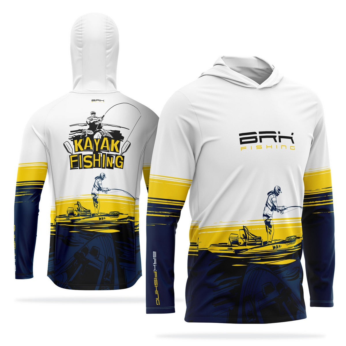 Camisa de Pesca com Capuz Brk Amarela e Azul Kayak Fishing com Proteção Solar UV50+ - Brk Fishing