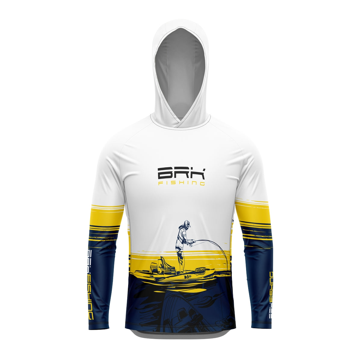 Camisa de Pesca com Capuz Brk Amarela e Azul Kayak Fishing com Proteção Solar UV50+ - Brk Fishing
