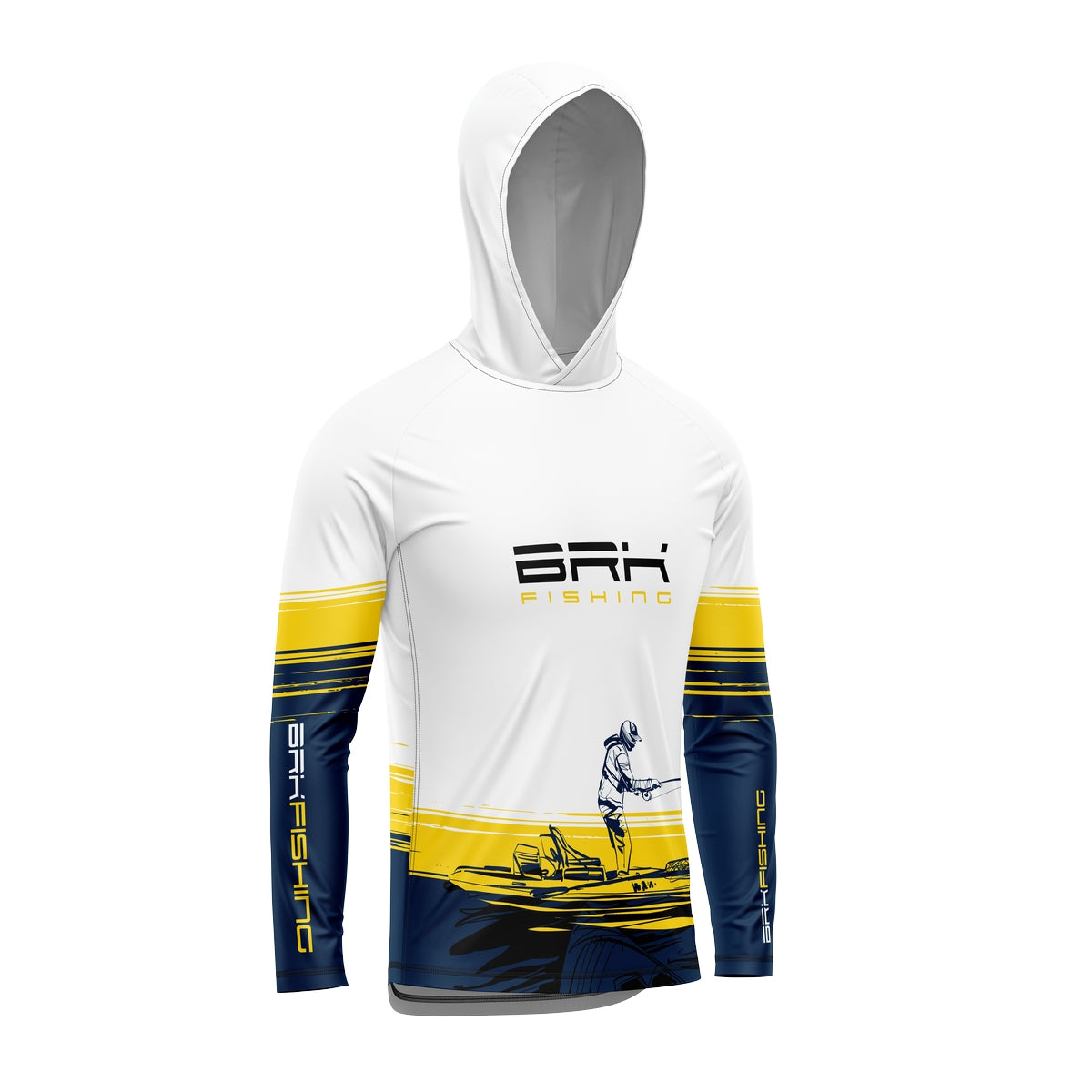 Camisa de Pesca com Capuz Brk Amarela e Azul Kayak Fishing com Proteção Solar UV50+ - Brk Fishing