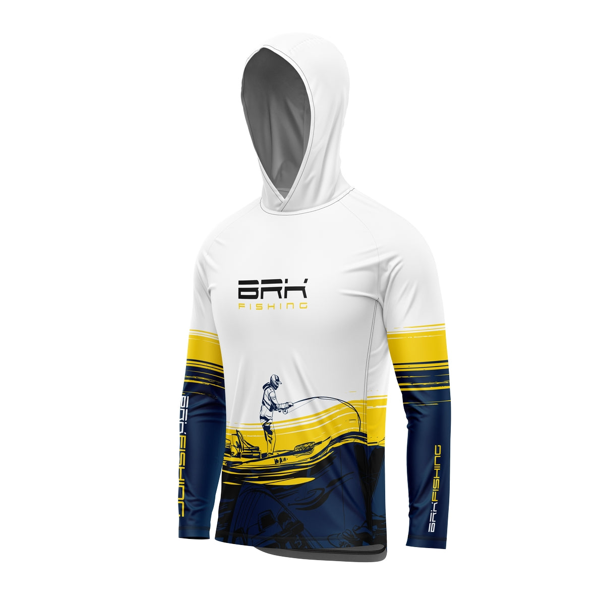 Camisa de Pesca com Capuz Brk Amarela e Azul Kayak Fishing com Proteção Solar UV50+ - Brk Fishing