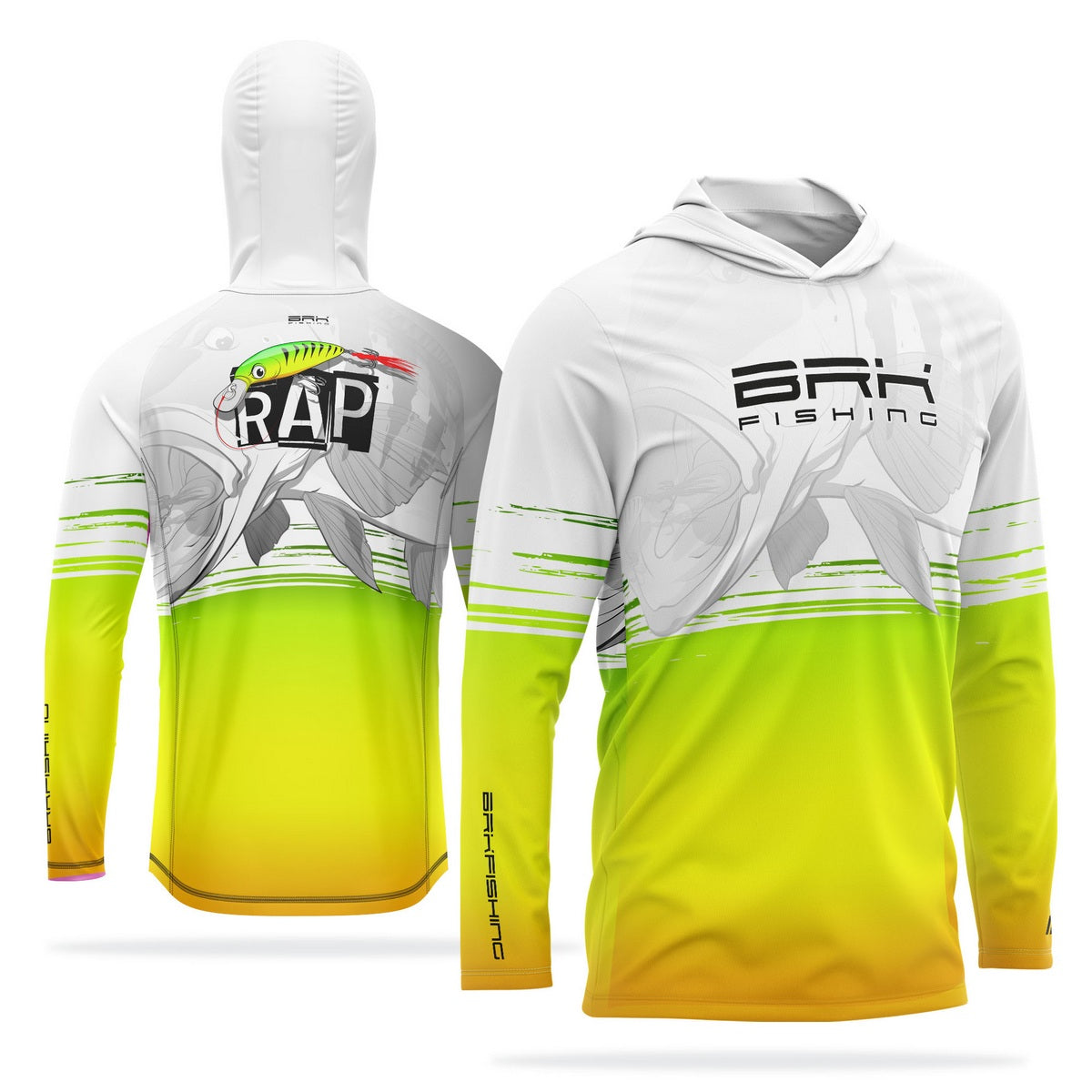 Camisa de Pesca com Capuz Brk Branca e Verde Brk XRAP com Proteção Solar UV50+ - Brk Fishing