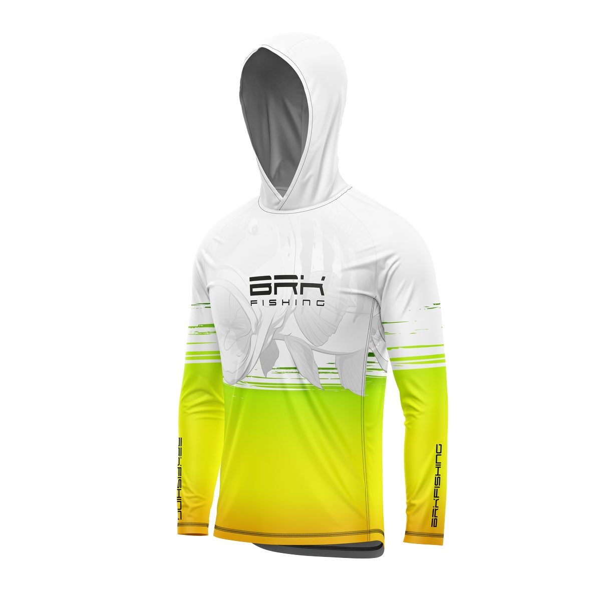 Camisa de Pesca com Capuz Brk Branca e Verde Brk XRAP com Proteção Solar UV50+ - Brk Fishing
