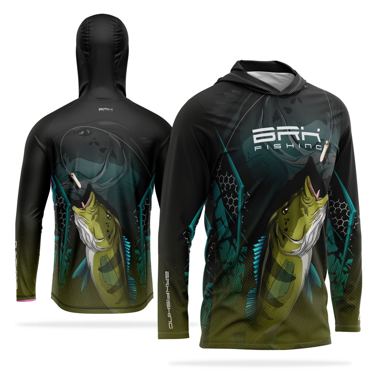 Camisa de Pesca com Capuz Brk Preta e Azul Brk Tucunaré Azul com Proteção Solar UV50+ - Brk Fishing