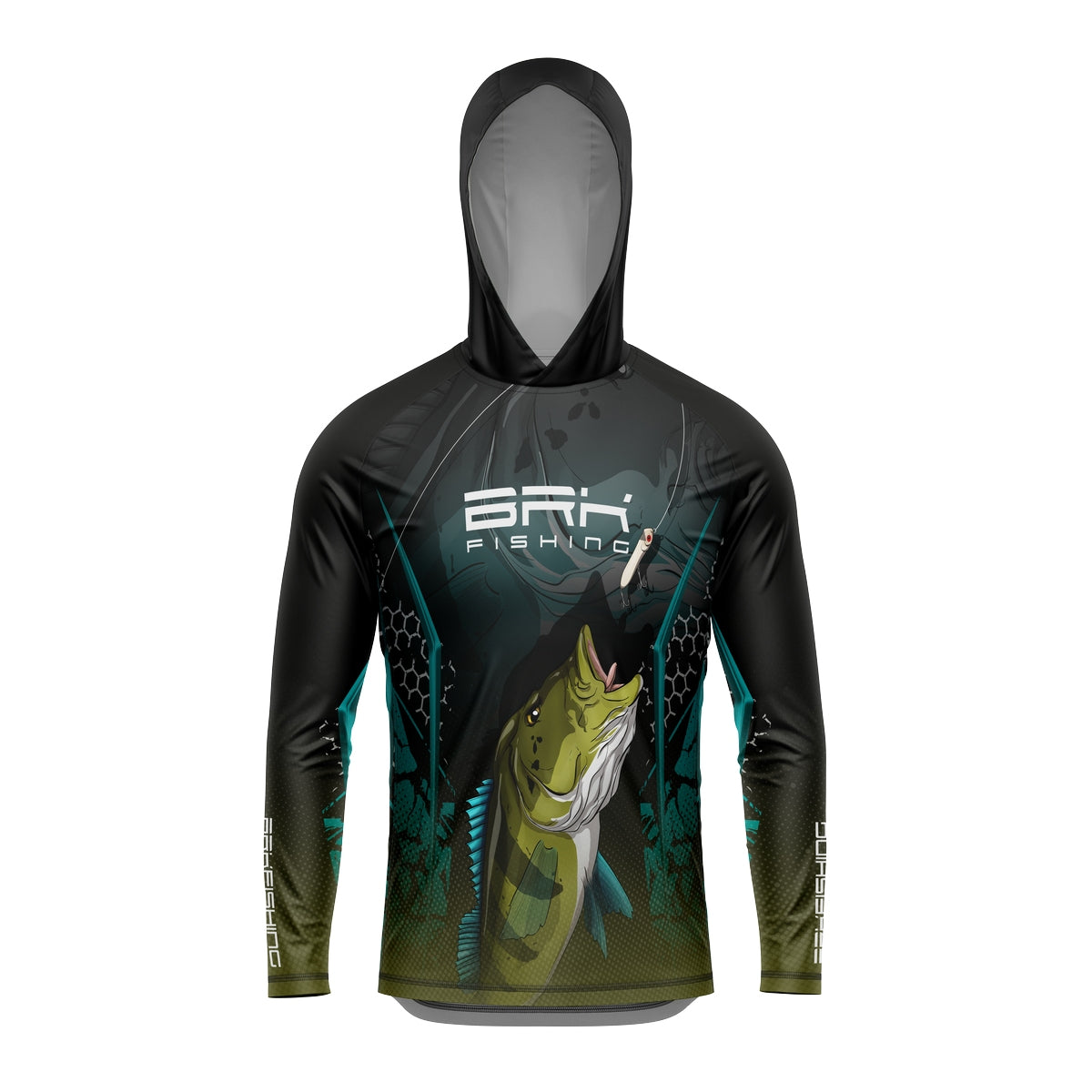 Camisa de Pesca com Capuz Brk Preta e Azul Brk Tucunaré Azul com Proteção Solar UV50+ - Brk Fishing