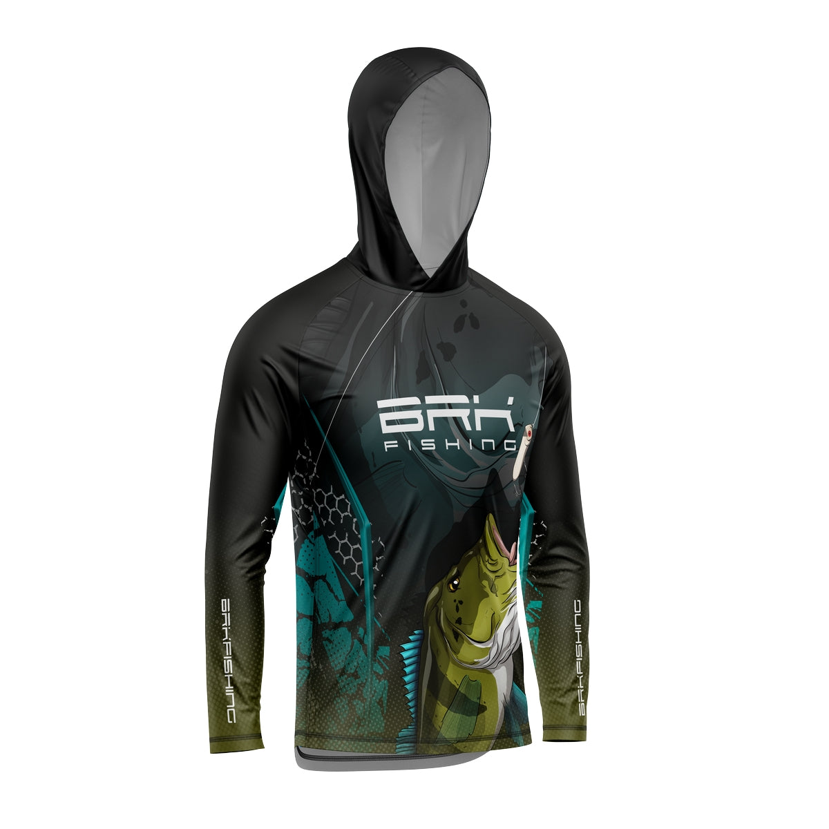 Camisa de Pesca com Capuz Brk Preta e Azul Brk Tucunaré Azul com Proteção Solar UV50+ - Brk Fishing