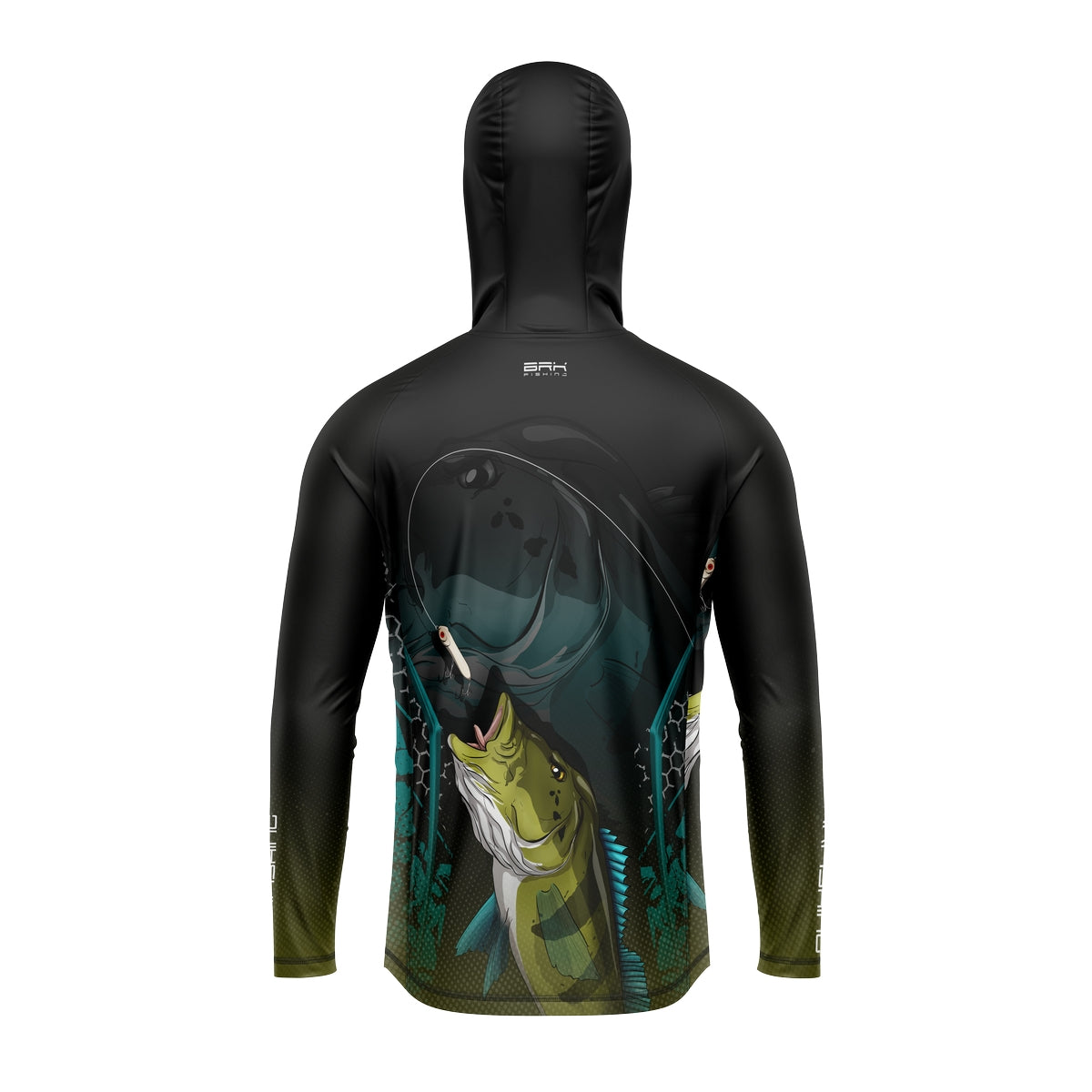 Camisa de Pesca com Capuz Brk Preta e Azul Brk Tucunaré Azul com Proteção Solar UV50+ - Brk Fishing