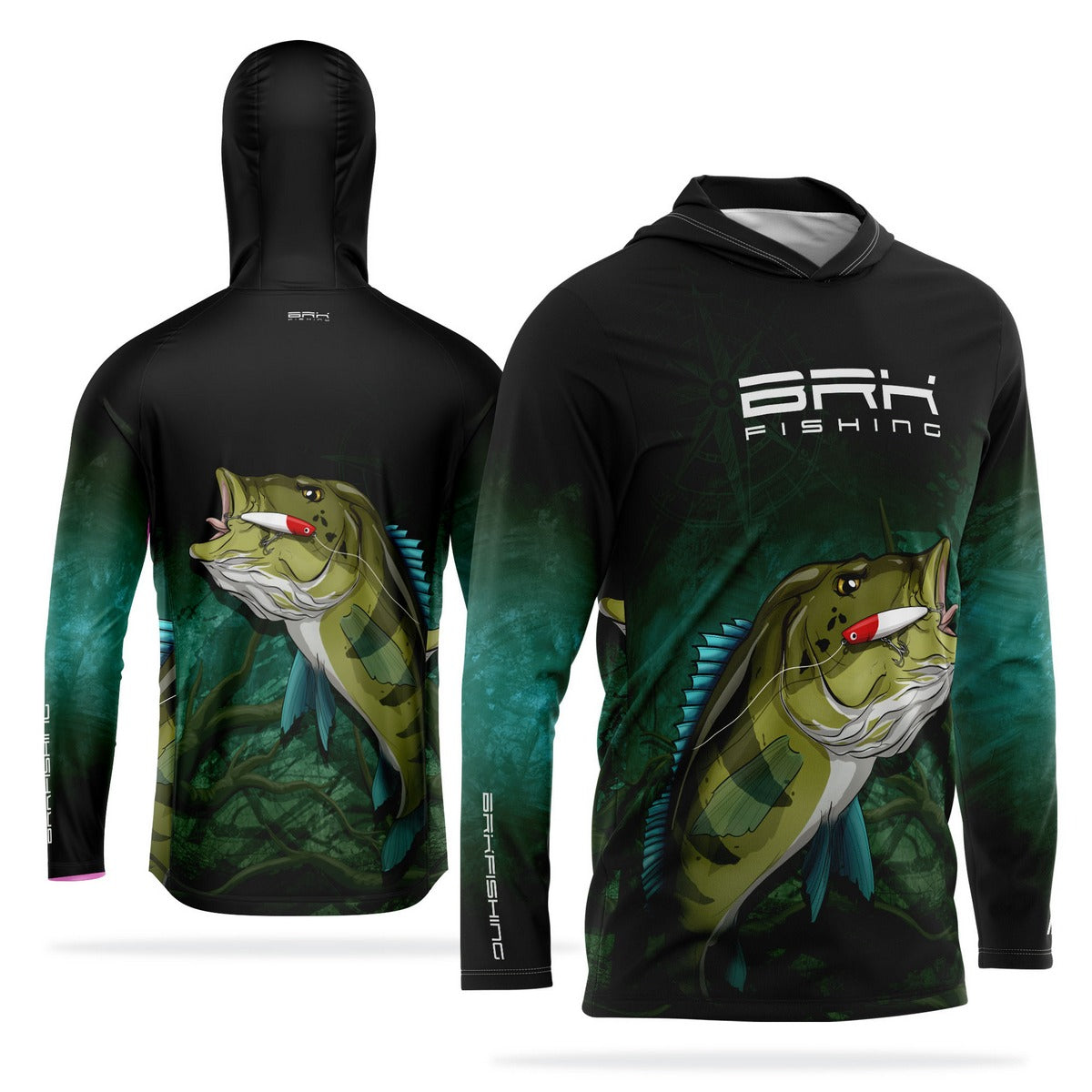 Camisa de Pesca com Capuz Brk Preta e Verde Brk Tucunaré Azul com Proteção Solar UV50+ - Brk Fishing