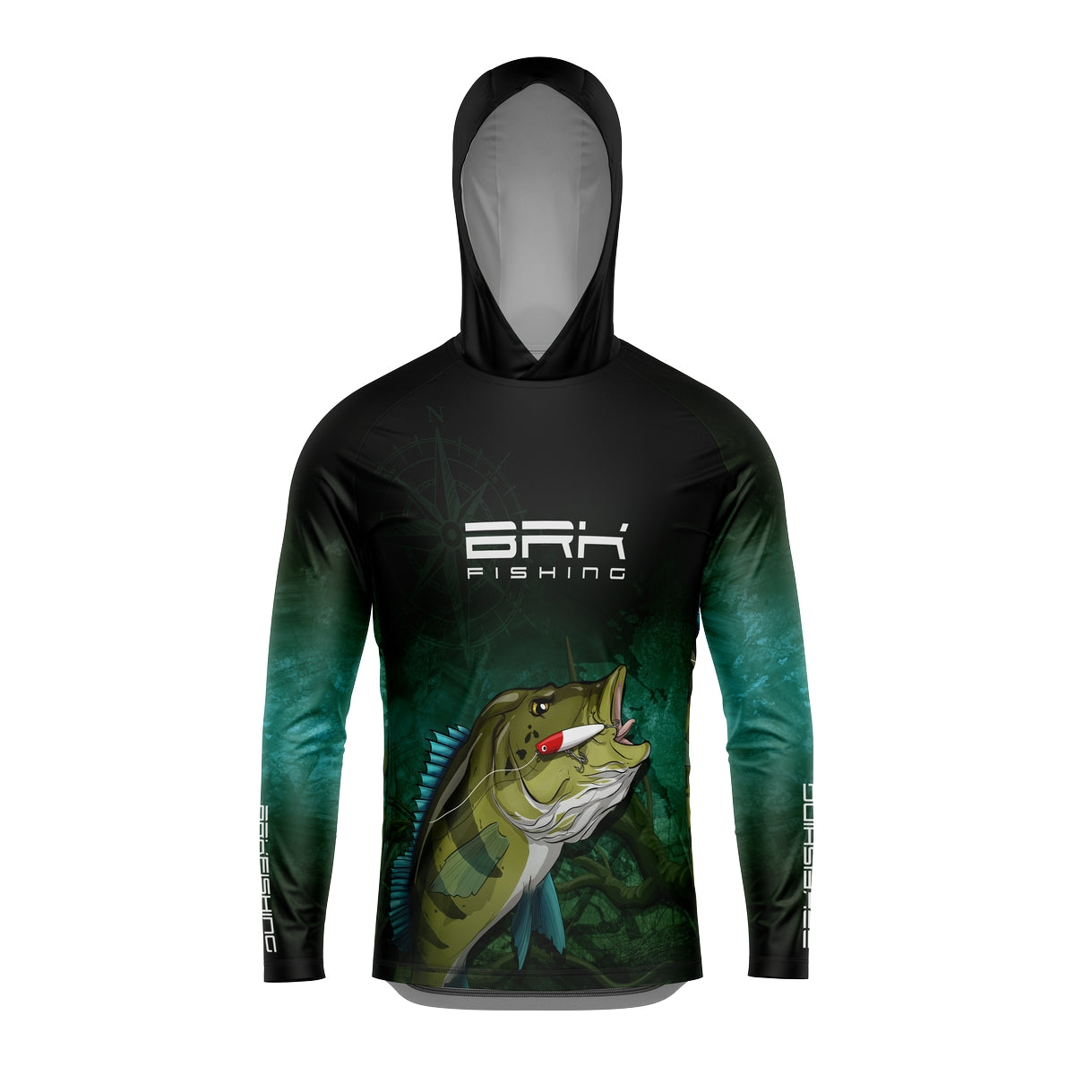 Camisa de Pesca com Capuz Brk Preta e Verde Brk Tucunaré Azul com Proteção Solar UV50+ - Brk Fishing