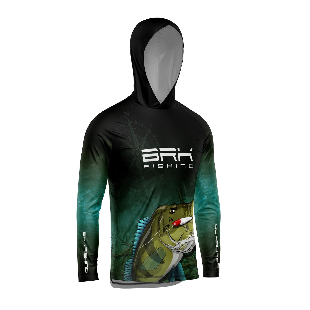 Camisa de Pesca com Capuz Brk Preta e Verde Brk Tucunaré Azul com Proteção Solar UV50+ - Brk Fishing