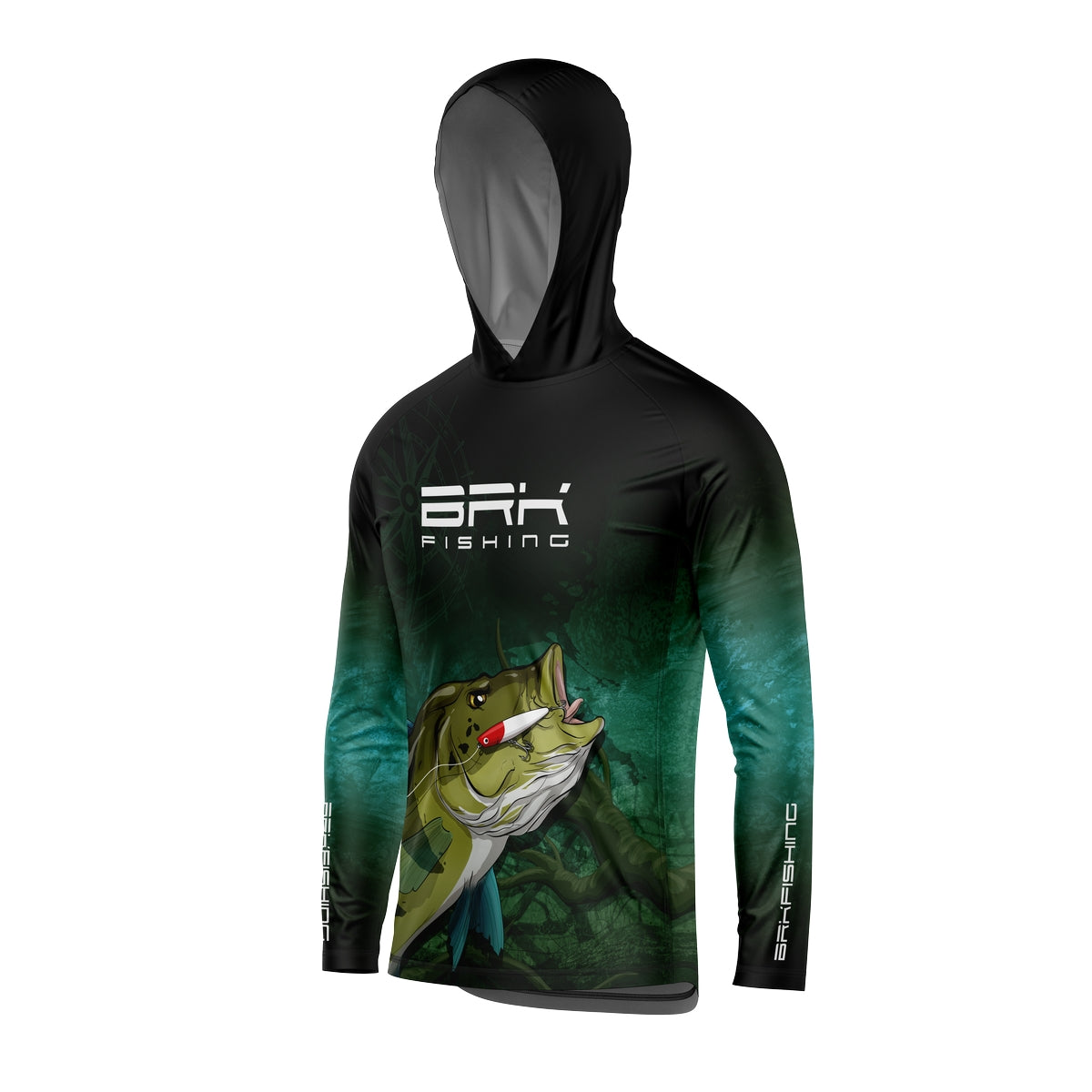 Camisa de Pesca com Capuz Brk Preta e Verde Brk Tucunaré Azul com Proteção Solar UV50+ - Brk Fishing
