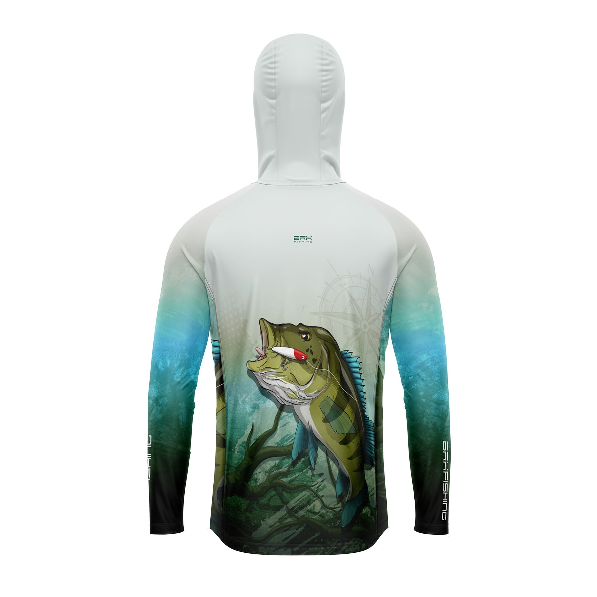 Camisa de Pesca com Capuz Brk Verde e Branca Tucunaré Azul com Proteção Solar UV50+ - Brk Fishing