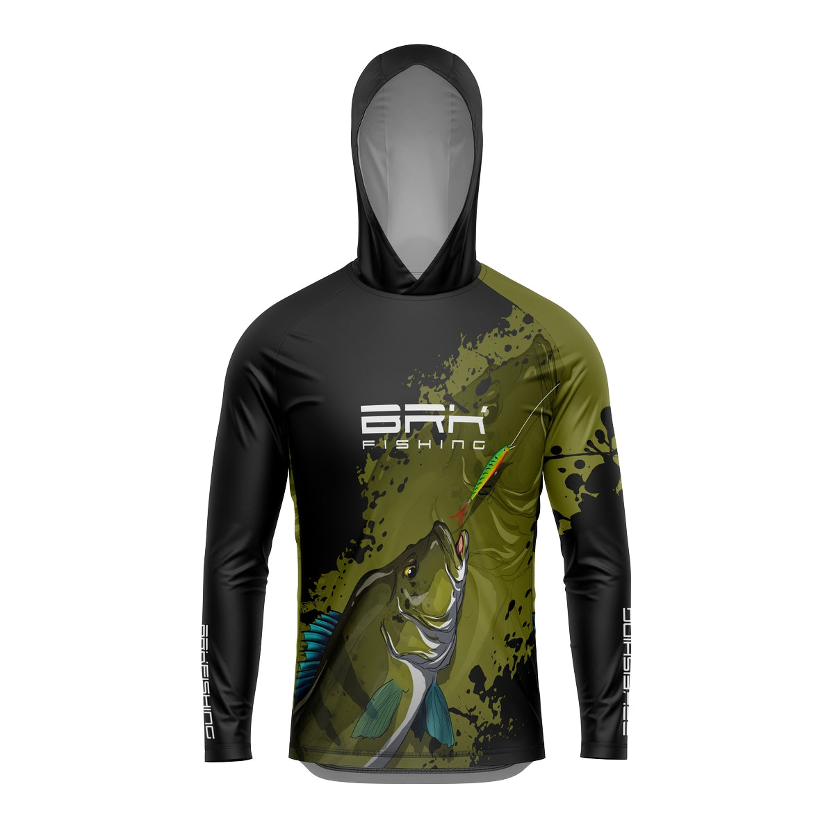 Camisa de Pesca com Capuz Brk Musgo e Preto Tucunaré Azul com Proteção Solar UV50+ - Brk Fishing