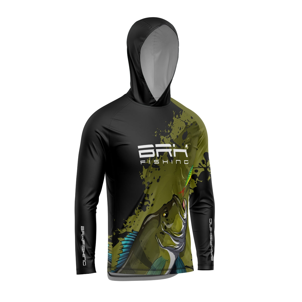Camisa de Pesca com Capuz Brk Musgo e Preto Tucunaré Azul com Proteção Solar UV50+ - Brk Fishing