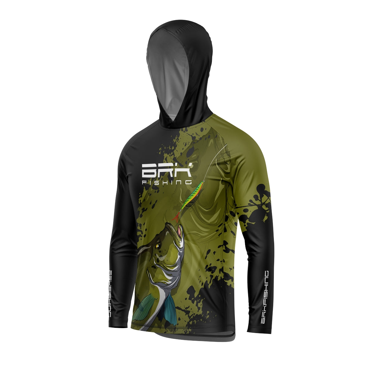 Camisa de Pesca com Capuz Brk Musgo e Preto Tucunaré Azul com Proteção Solar UV50+ - Brk Fishing