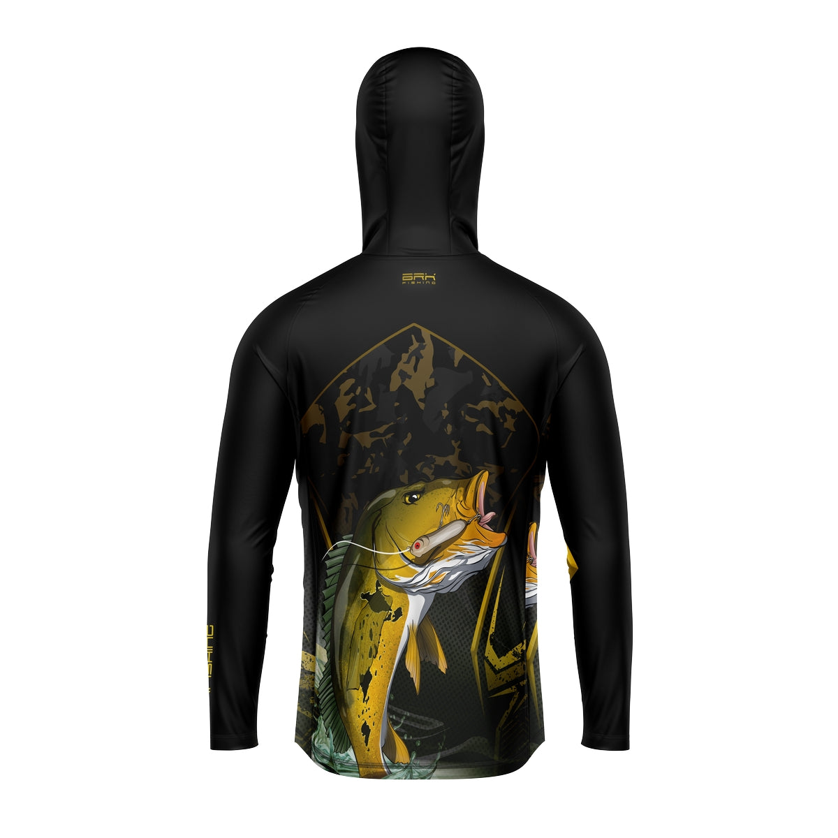 Camisa de Pesca com Capuz Brk Preta Tucunaré Amarelo com Proteção Solar UV50+ - Brk Fishing