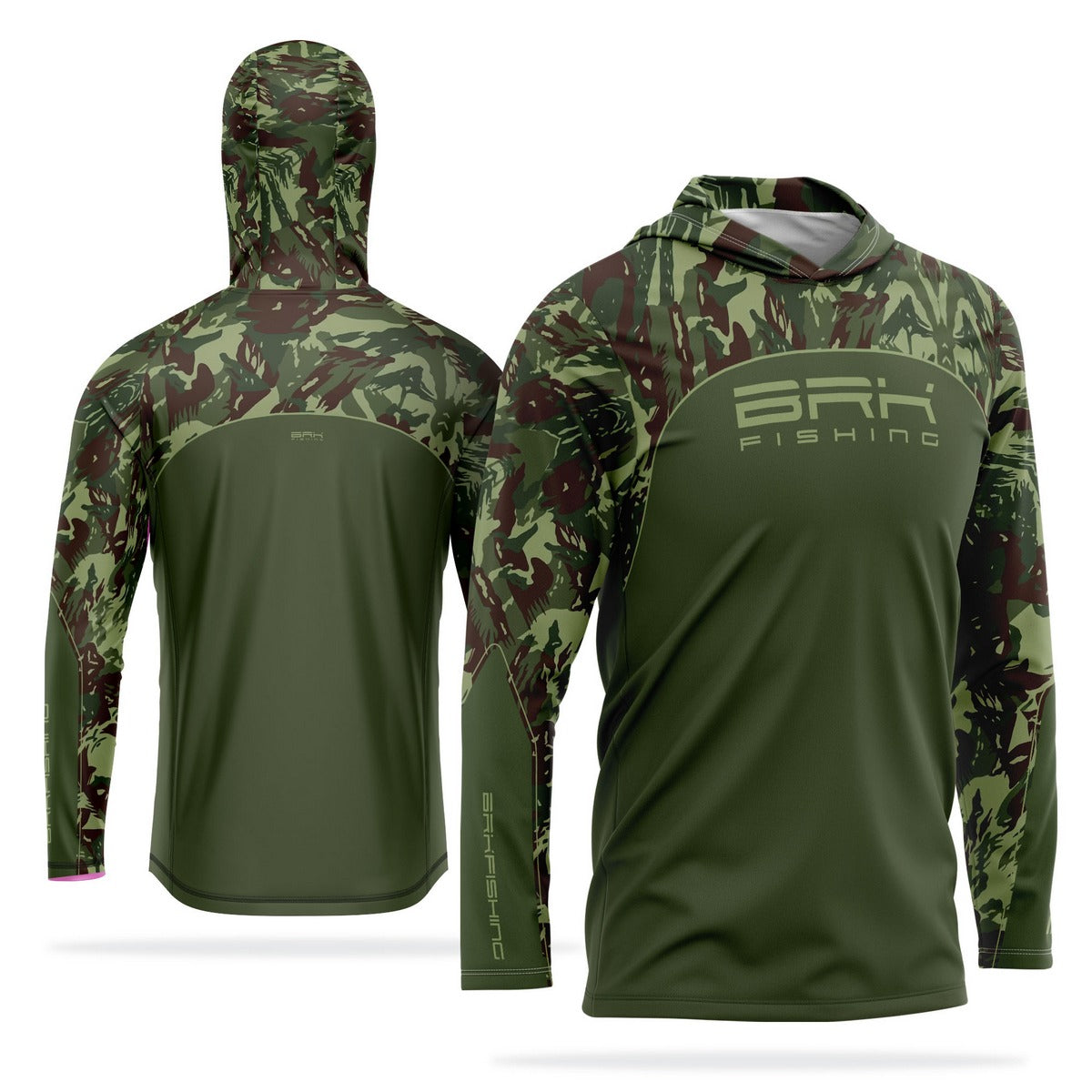 Camisa de Pesca com Capuz Brk Verde Camuflado com Proteção Solar UV50+ - Brk Fishing